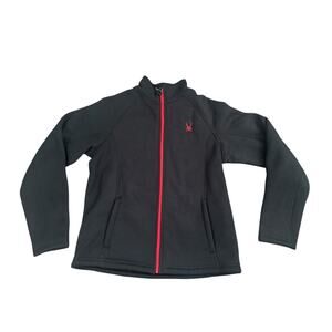 Spyder Core Sweater Black Red Full Zip Mens Large Sweatshirt Jacket Fleece LIned